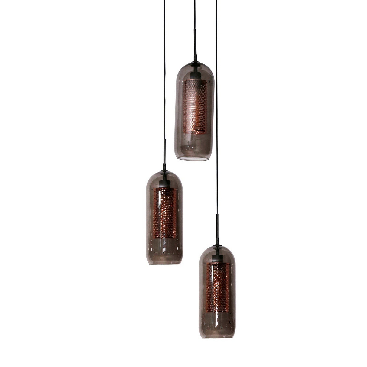 Dom Hängelampe „Rauchglas & Kupfergitter“ mit 3 Schirmen - Prime Möbel