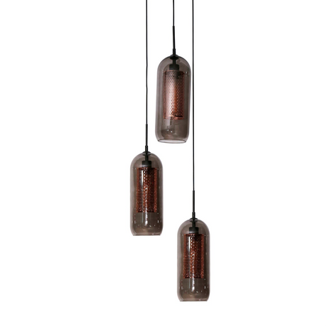 Dom Hängelampe „Rauchglas & Kupfergitter“ mit 3 Schirmen - Prime Möbel