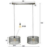 Hängelampe 2L mit Lampenschirm aus Metall 120cm - Prime Möbel