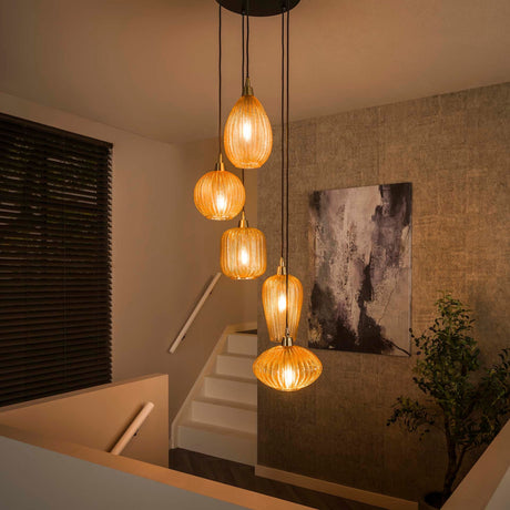 Hängelampe mit bernsteinfarbenen Glasschirmen – Stilvolles Design - Prime Möbel