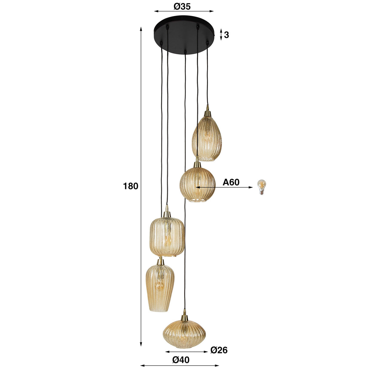Hängelampe mit bernsteinfarbenen Glasschirmen – Stilvolles Design - Prime Möbel