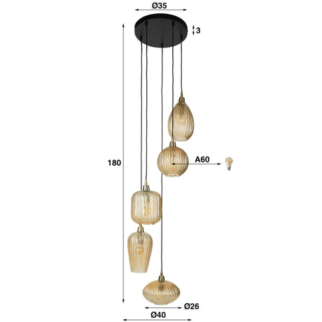 Hängelampe mit bernsteinfarbenen Glasschirmen – Stilvolles Design - Prime Möbel