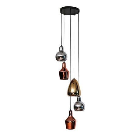 Nicole Hängelampe mit 5 Schirmen in Kupfer, Chrom und Gold Prime Möbel