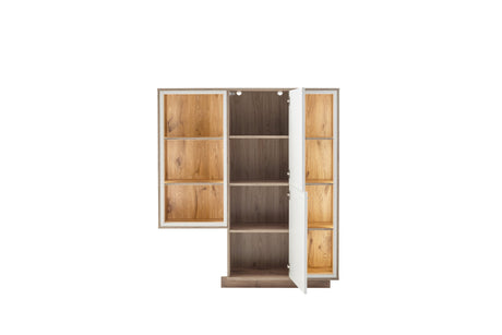 Santerno Highboard LED Weiss/Viking Oak 124x140 cm Prime Möbel
