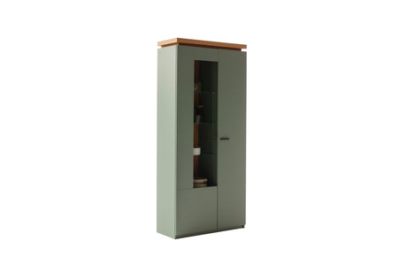 Moniz Vitrine mit LED  Salbei Grün&Eiche 88x197cm Prime Möbel