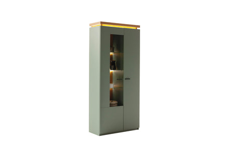 Moniz Vitrine mit LED  Salbei Grün&Eiche 88x197cm Prime Möbel