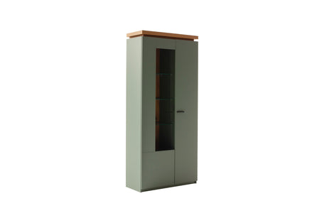 Moniz Vitrine mit LED  Salbei Grün&Eiche 88x197cm Prime Möbel