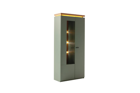 Moniz Vitrine mit LED  Salbei Grün&Eiche 88x197cm Prime Möbel