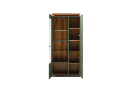Moniz Vitrine mit LED  Salbei Grün&Eiche 88x197cm Prime Möbel