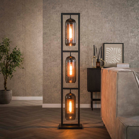 Stehleuchte „Rauchglas & Kupfergitter“ mit 3 Schirmen - Prime Möbel