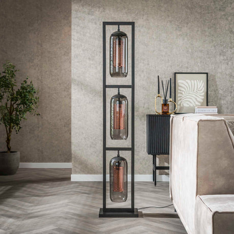 Stehleuchte „Rauchglas & Kupfergitter“ mit 3 Schirmen - Prime Möbel