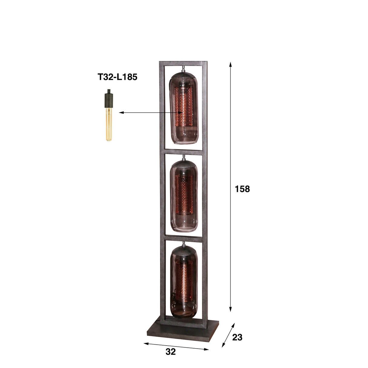 Stehleuchte „Rauchglas & Kupfergitter“ mit 3 Schirmen - Prime Möbel