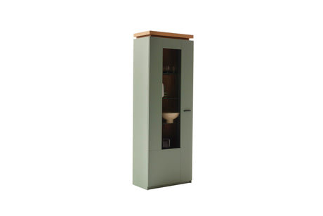 Moniz Vitrine mit LED  Salbei Grün&Eiche 70x 197cm Prime Möbel