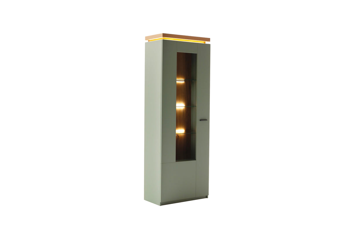 Moniz Vitrine mit LED  Salbei Grün&Eiche 70x 197cm Prime Möbel