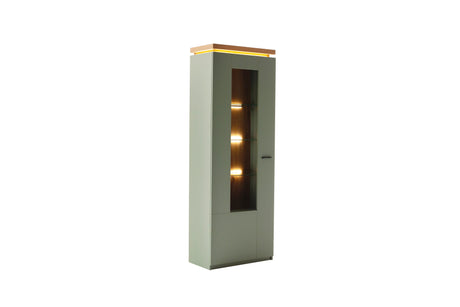 Moniz Vitrine mit LED  Salbei Grün&Eiche 70x 197cm Prime Möbel