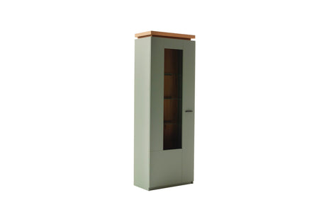 Moniz Vitrine mit LED  Salbei Grün&Eiche 70x 197cm Prime Möbel