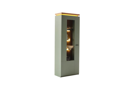 Moniz Vitrine mit LED  Salbei Grün&Eiche 70x 197cm Prime Möbel