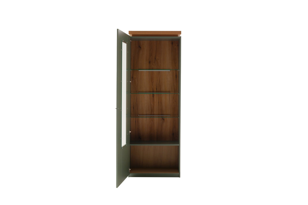 Moniz Vitrine mit LED  Salbei Grün&Eiche 70x 197cm Prime Möbel
