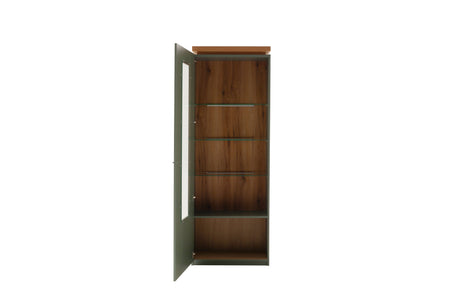 Moniz Vitrine mit LED  Salbei Grün&Eiche 70x 197cm Prime Möbel