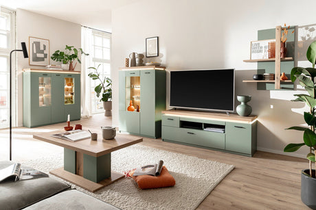Moniz Highboard LED Salbei Grün&Eiche 138x144cm Prime Möbel