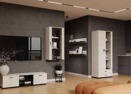 NUVOLA+ Vitrine S1, Kaschmir + Schwarz mit LED