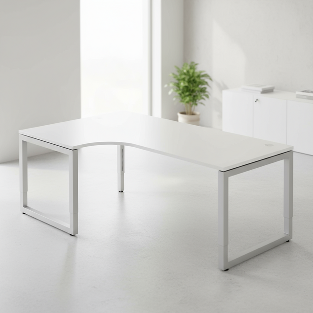 Eckschreibtisch Rechteckig Weiß Wange 2.000 (B) x 1.200 (T) x 850 (H) mm Spanplatte, Stahl - Prime Möbel