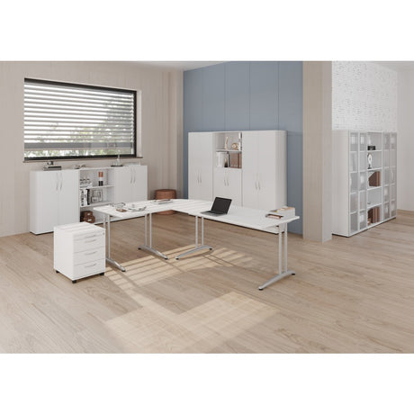 Büro-Schreibtisch Akzent, C-Fuss Gestell,Hx BxT 740 x 1.800 x 800 mm, grau - Prime Möbel