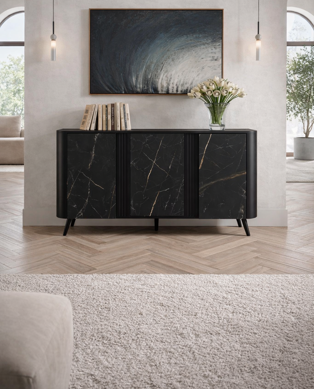 Vektor Design Kommode 150x75cm, Schwarz Struktur