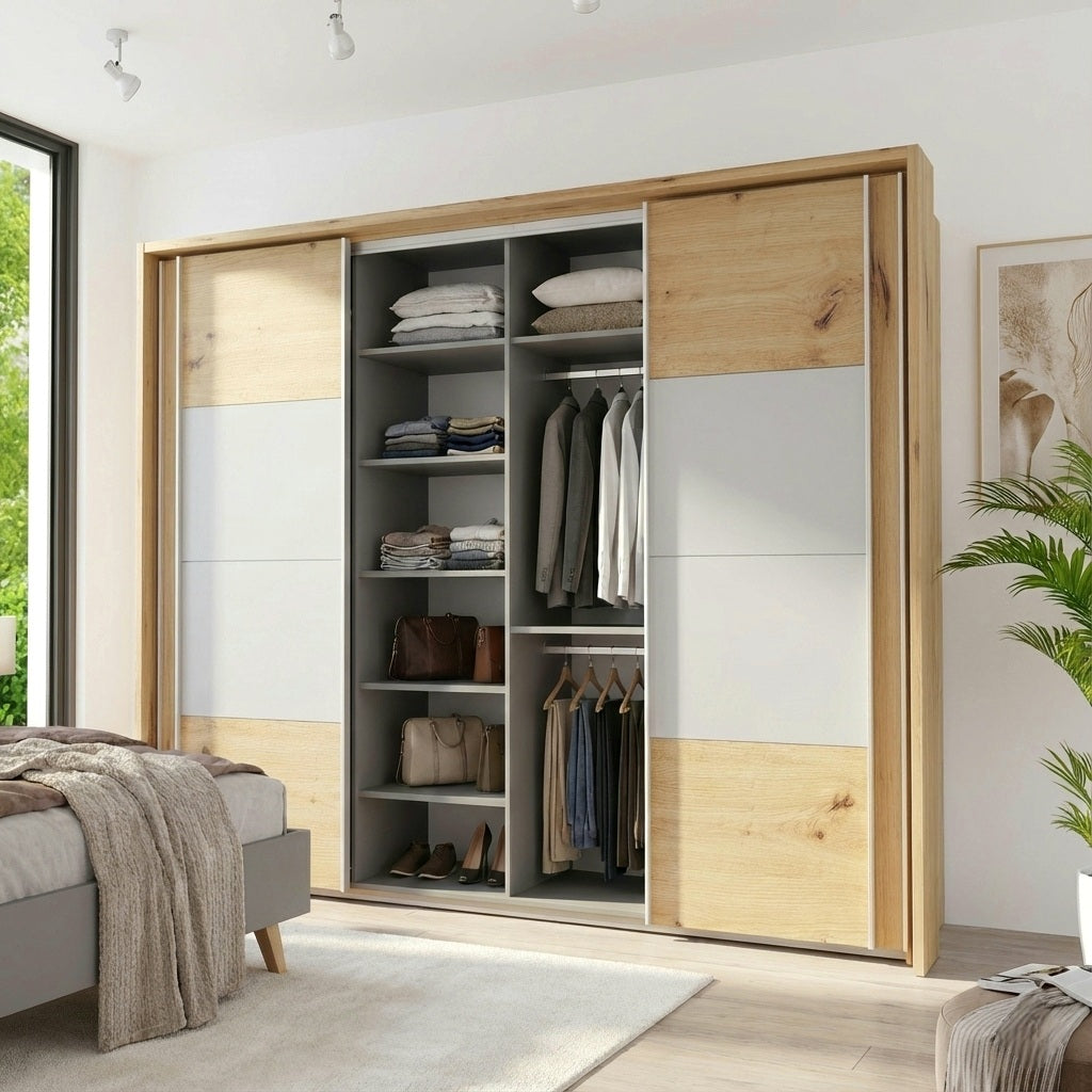 SATURN Kleiderschrank 280 cm Holz Eiche/weiss