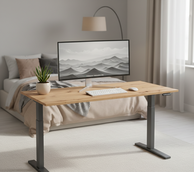 Sitz-Steh-Schreibtisch el.180x80cm Asteiche/Gestell antrazith - Prime Möbel