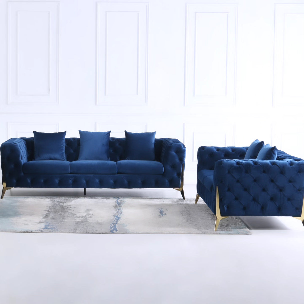 Bellagio 3-Sitzer Sofa  – Premium Chesterfield blau Italy Desgin
