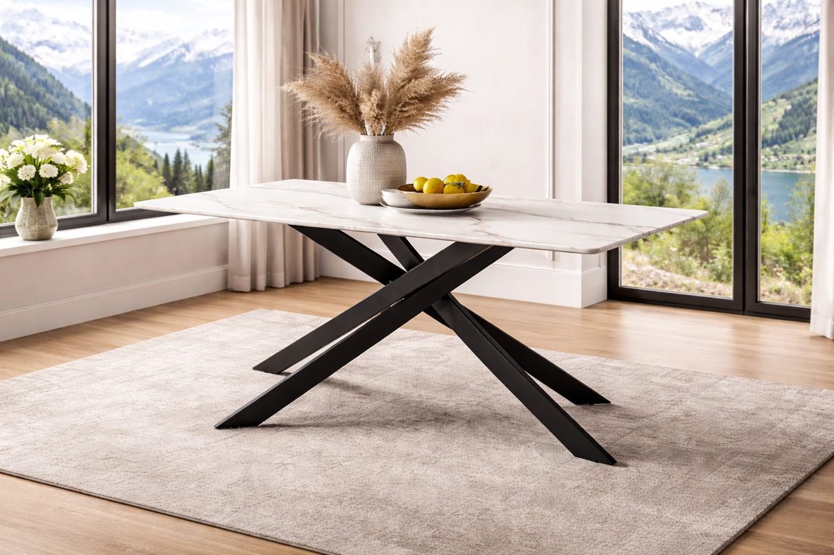 RICO Tisch aus Sinterstein, weißer HG-Marmor + Gold 180 × 90 cm