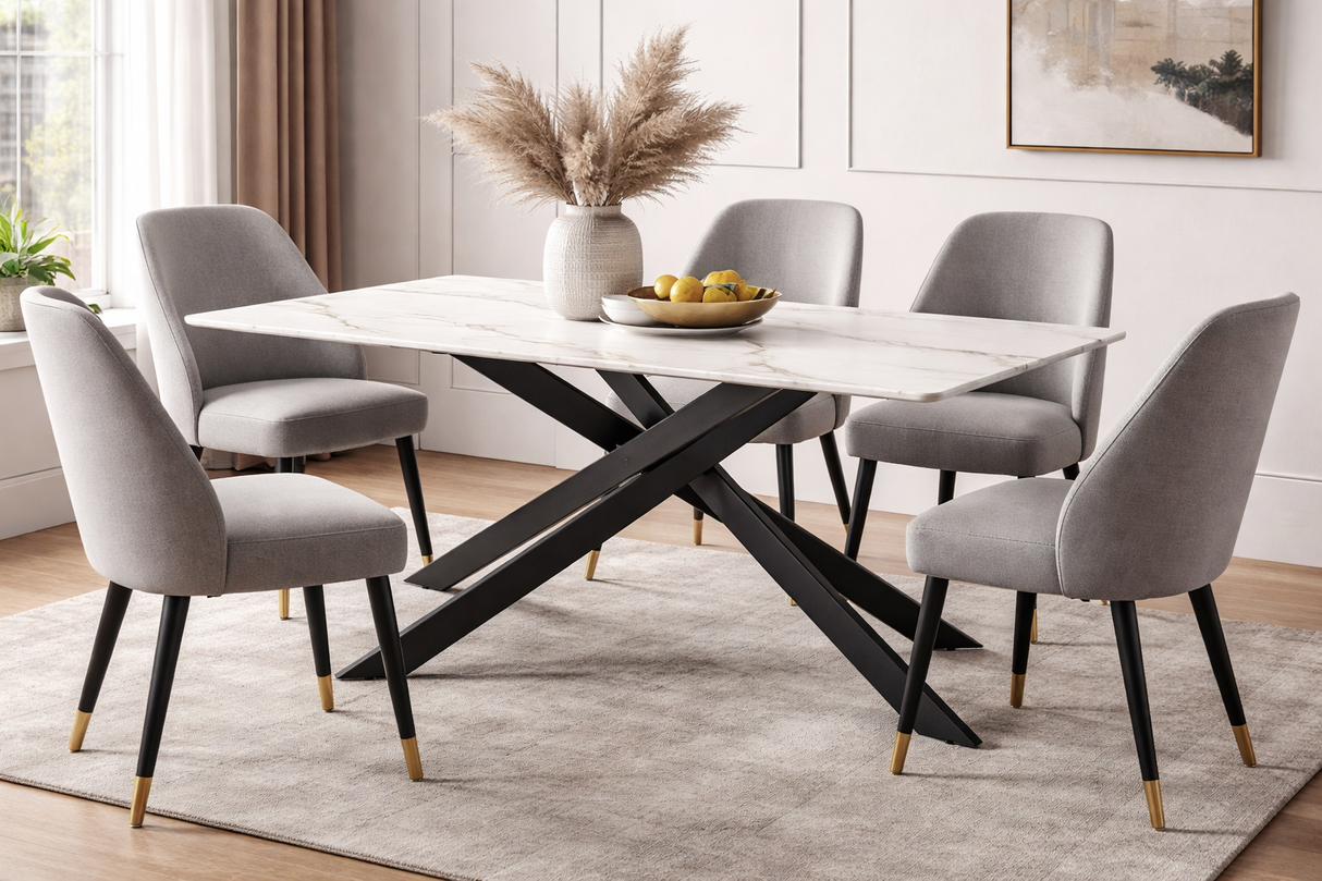 RICO Tisch aus Sinterstein, weißer HG-Marmor + Gold 180 × 90 cm