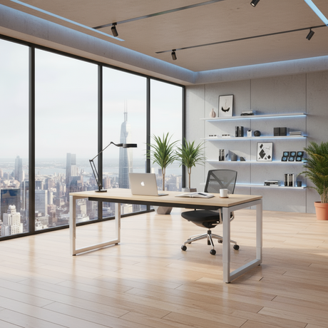 Höhenverstellbar Schreibtisch Rechteckig Eiche Eiche Wange 1.800 (B) x 800 (T) x 850 (H) mm Spanplatte, Stahl - Prime Möbel